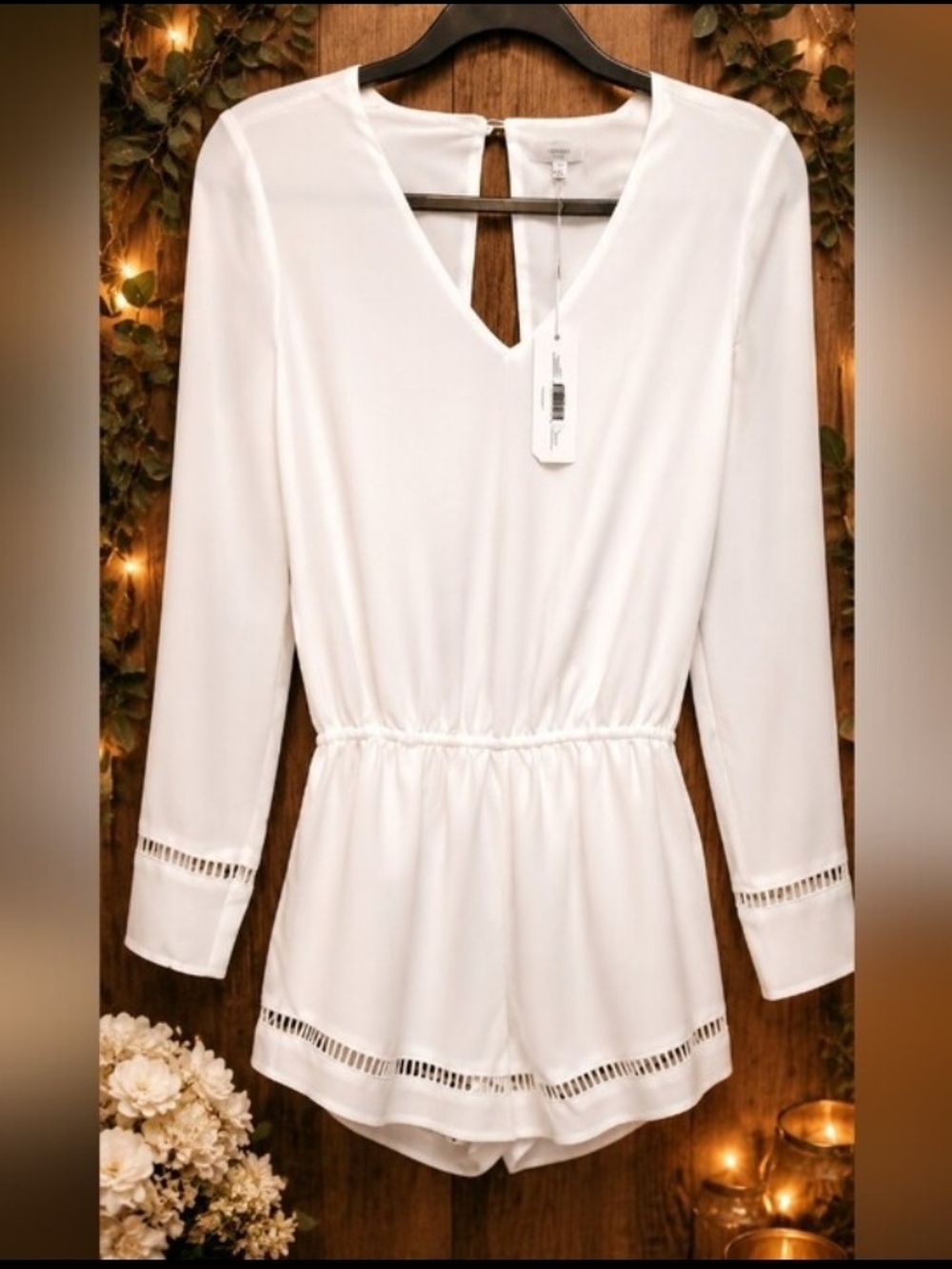 Tavik Tavik Normandie White Long Sleeve Open Back Romper Boho Size Medium